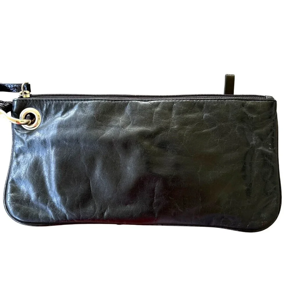 Sophia Visconti Black Leather Wristlet Wallet Purse Silvertone Looks‎ New